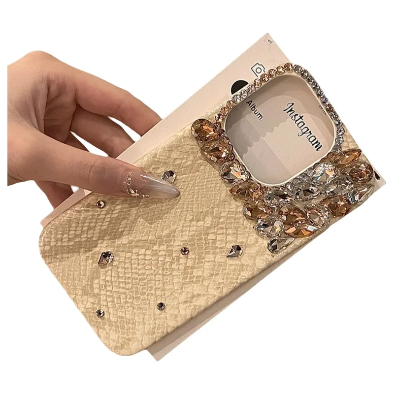 Beige Pattern Diamond Phone Case For Iphone 16 15 14 13 12 11 Pro Max