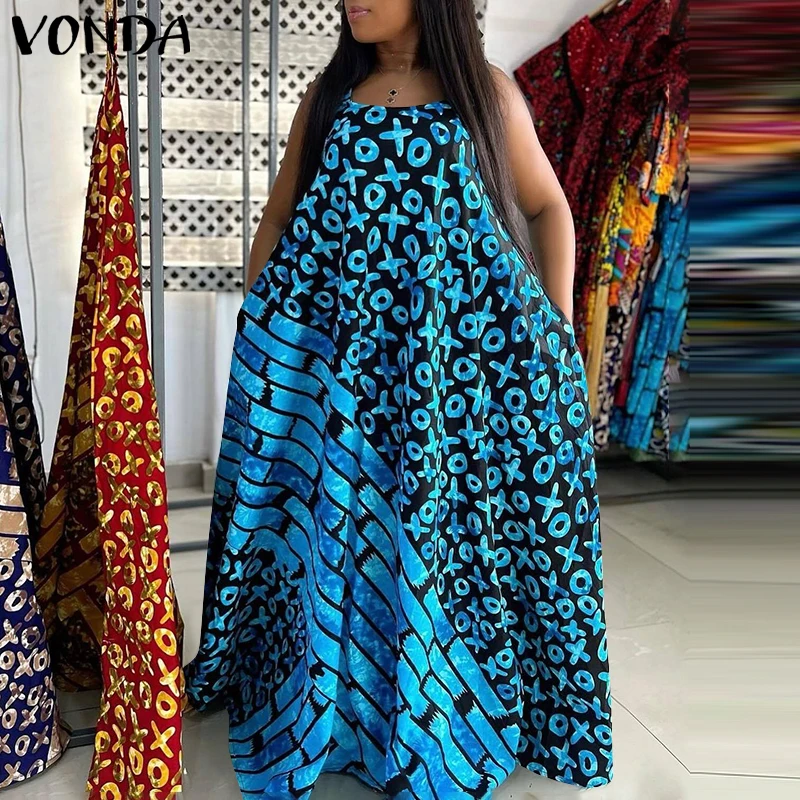 VONDA damska sukienka Maxi bez rękawów artystyczna długa sukienka letnia 2025 letnia O-Neck Party Vestidos O-Neck codzienna szata ponadgabarytowa