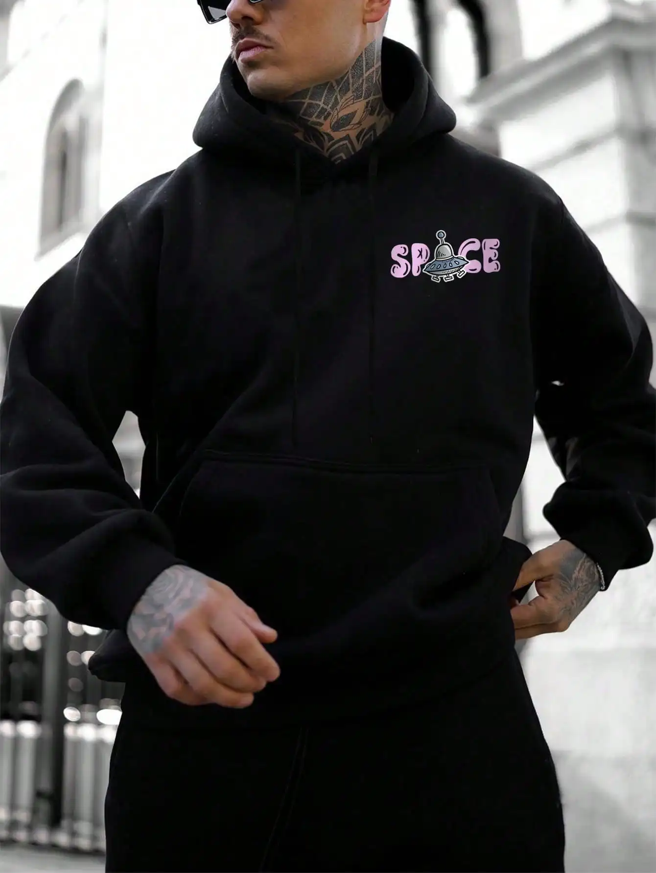 Here Explore Space Astronaut Printed Men Clothes All-Match New Hoodie Sport Fleece Pullovers Pocket Comfortable Male Hoody