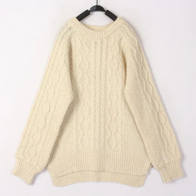 

Vintage Autumn Winter White 3D Knitwear Woolen Sweater Cardigan Overhead Cowl Neck Long Sleeve Thick Warm Women's Fashion