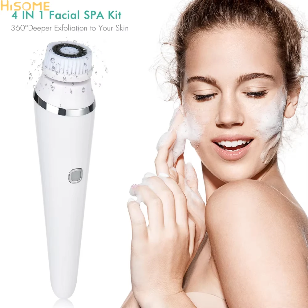 4 in 1 Facial Cleansing Brush Electric Sonic Waterproof Rotate Face Cleaning Tool Deep Cleaning Removal Blackhead Pore Skin Care