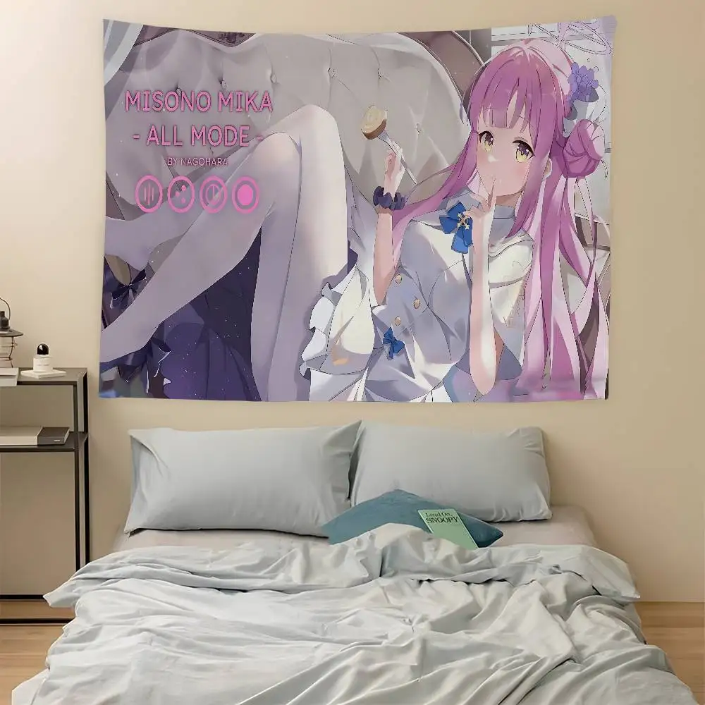 Blue Archive Cute Misono Mika Cartoon Tapestry Art Science Fiction Room Home Decor Wall Hanging Sheets