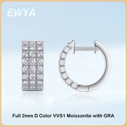 EWYA Full 2mm 0.03CT D Color Moissanite Hoop Earrings For Women S925 Silver Pass Diamond Test Earring 3-Row Small Ear Buckle