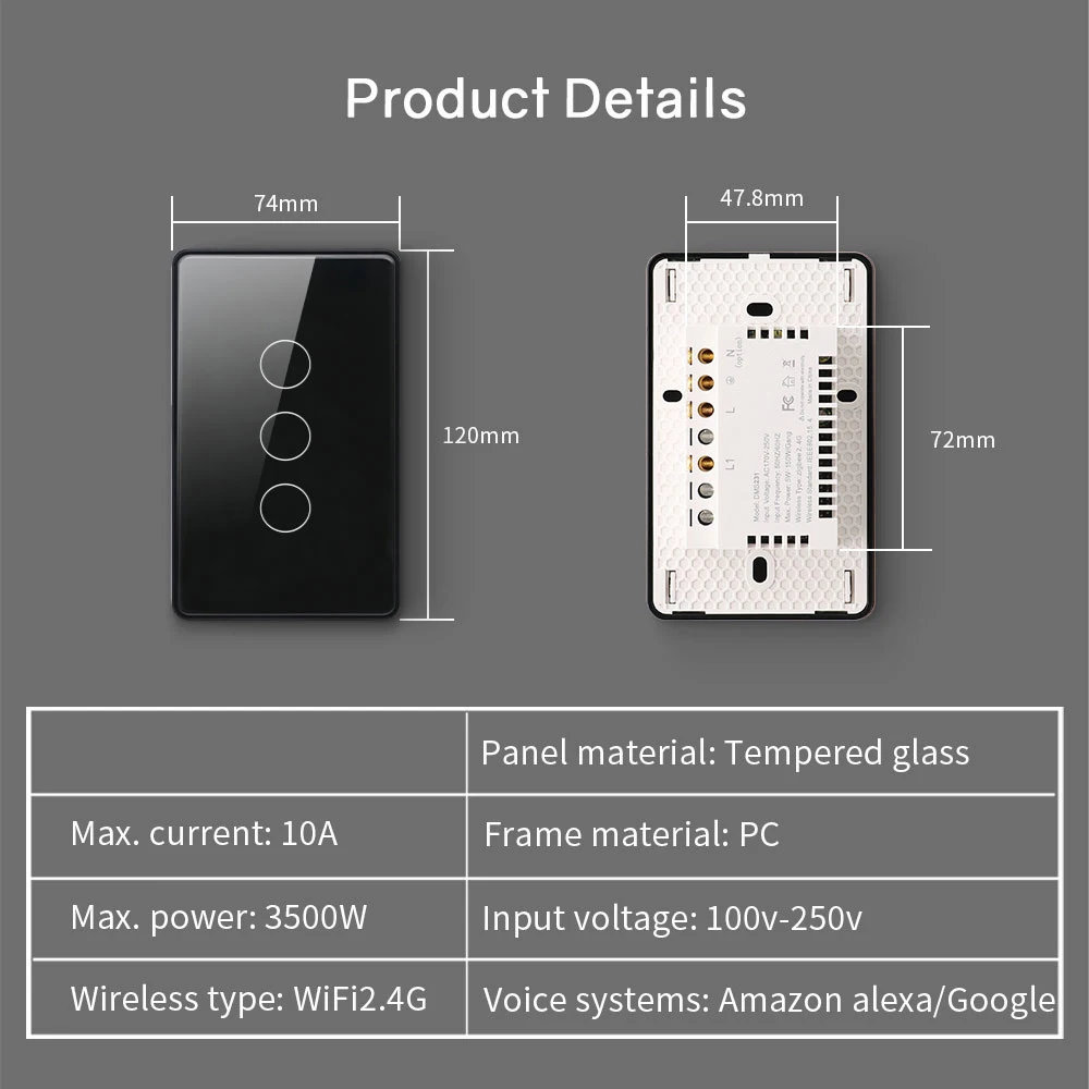 STLF الولايات المتحدة القياسية الذكية مفتاح الإضاءة اليكسا صوت التحكم عن بعد مقاوم للماء 10A زجاج الجدار التبديل لوحة اللمس الحياة الذكية #6