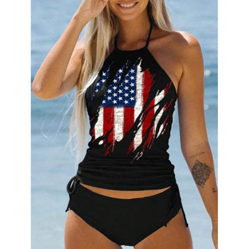 Tweedelige dames bikiniset met tropische print zomervakantie badpak dame print tankini tops zomer strand badmode