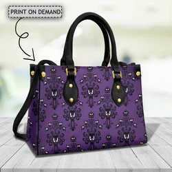 Purple Haunted Mansion Print Women Handbags Luxury Leather Female Cross Body Bags Woman Top-handle Vintage Horror Shoulder Bags