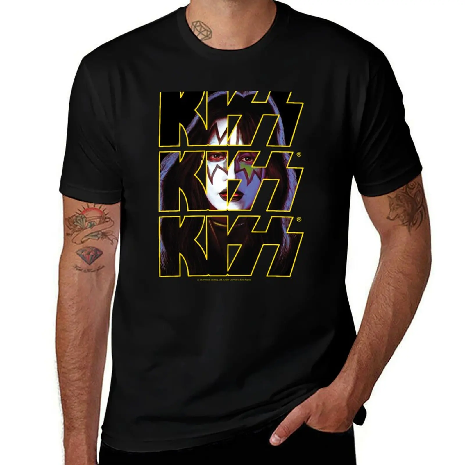 เสื้อยืดลายกราฟิกสำหรับผู้ชายเสื้อยืดลายอวกาศโลโก้ Kiss Band Triple เสื้อยืดกราฟิกเสื้อยืดขนาดใหญ่สำหรับผู้ชาย