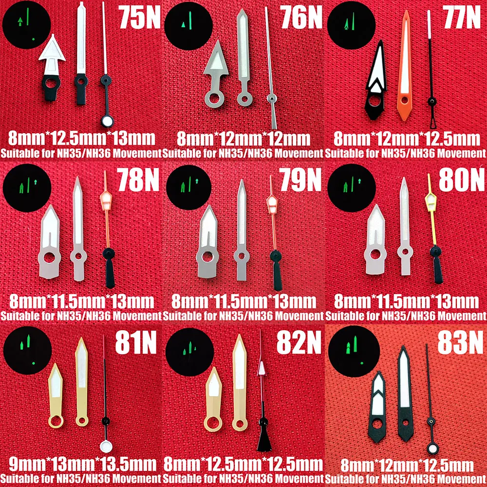 Lancette dell'orologio nh35 nh36 mani verdi lancette luminose accessori per orologi di seconda mano lancette dell'orologio lancette dell'orologio lancette d'argento N