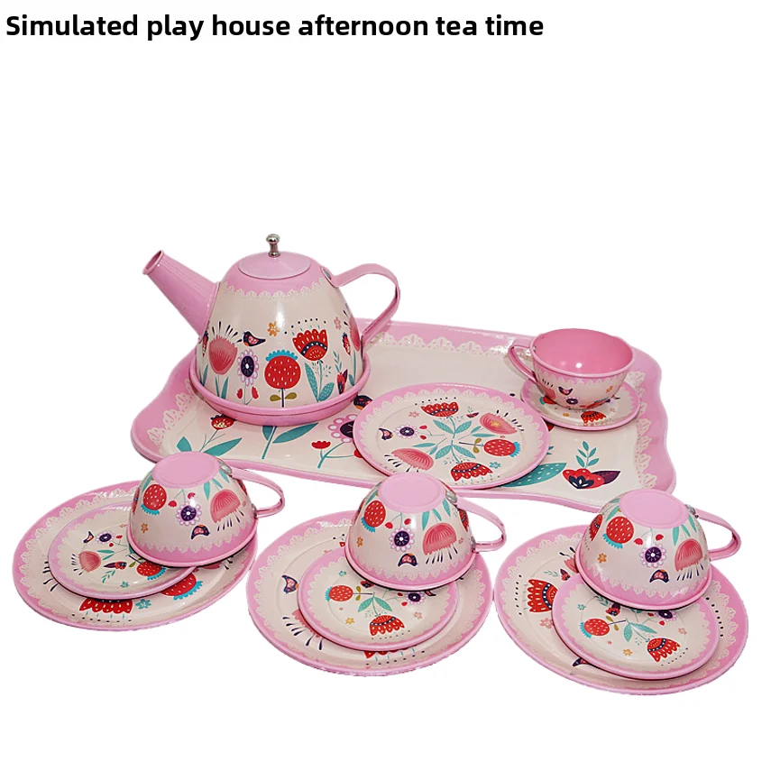 Set da Tè Giocattolo per Bambini, Simulazione di Gioco di Ruolo, Confezione Regalo in Latta
