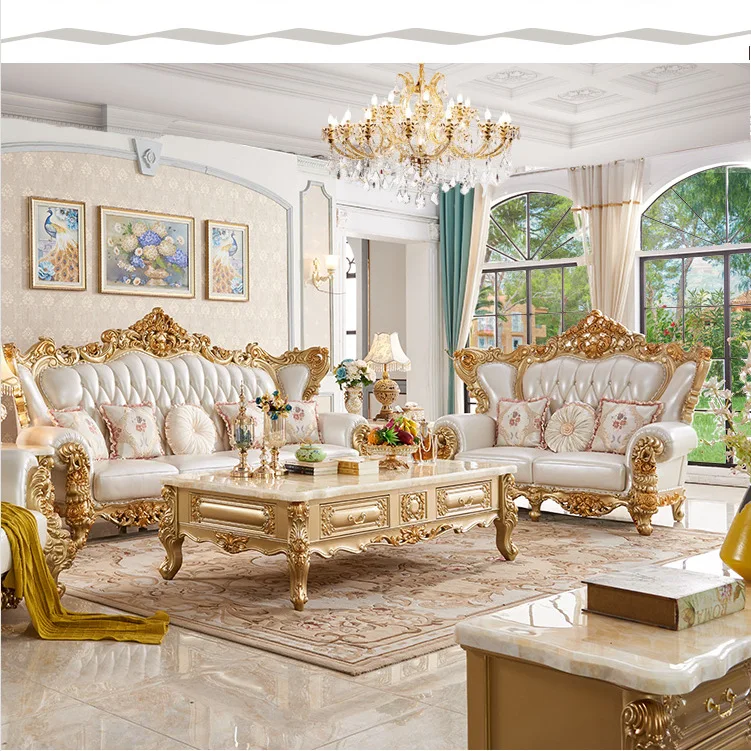 

European leather sofa combination, living room large apartment villa 123 first layer cowhide solid wood luxury whole