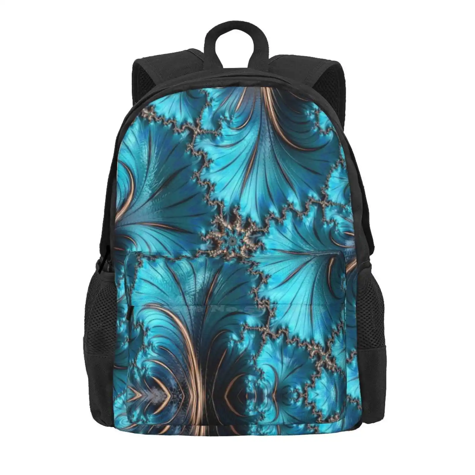 Copper And Teal Fractal Twenty-Two 3d Print Design Backpack Student Bag Teal Turquoise Fractals Copper Fractal Art Mathart