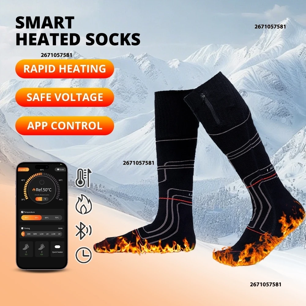 

5000 мАч, термоноски с управлением через приложение, зимние носки с подогревом, лыжные носки с электрическим подогревом, теплые грелки для ног, лыжи, спорт на открытом воздухе