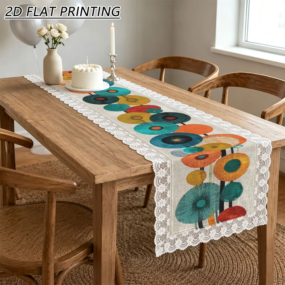 1pc Boho Geometric Circle Pattern Tulle Lace Table Runner For Dining Banquet Home Decor
