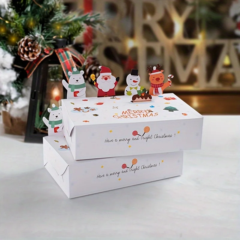 10/50 Stück festliche Weihnachts-Tier-Geschenkboxen – niedliche faltbare Papierbonbons mit Weihnachtsmann-, Rentier- und Schneemann-Designs
