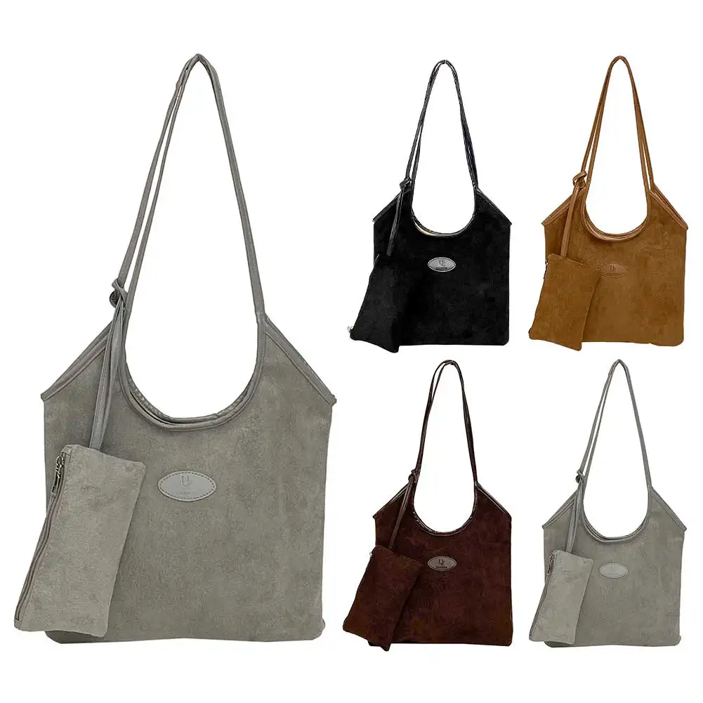 

Women Suede Tote Bag Magnetic Closure Hobo Bag Solid Color Underarm Bag Bucket Bag for Work Travel