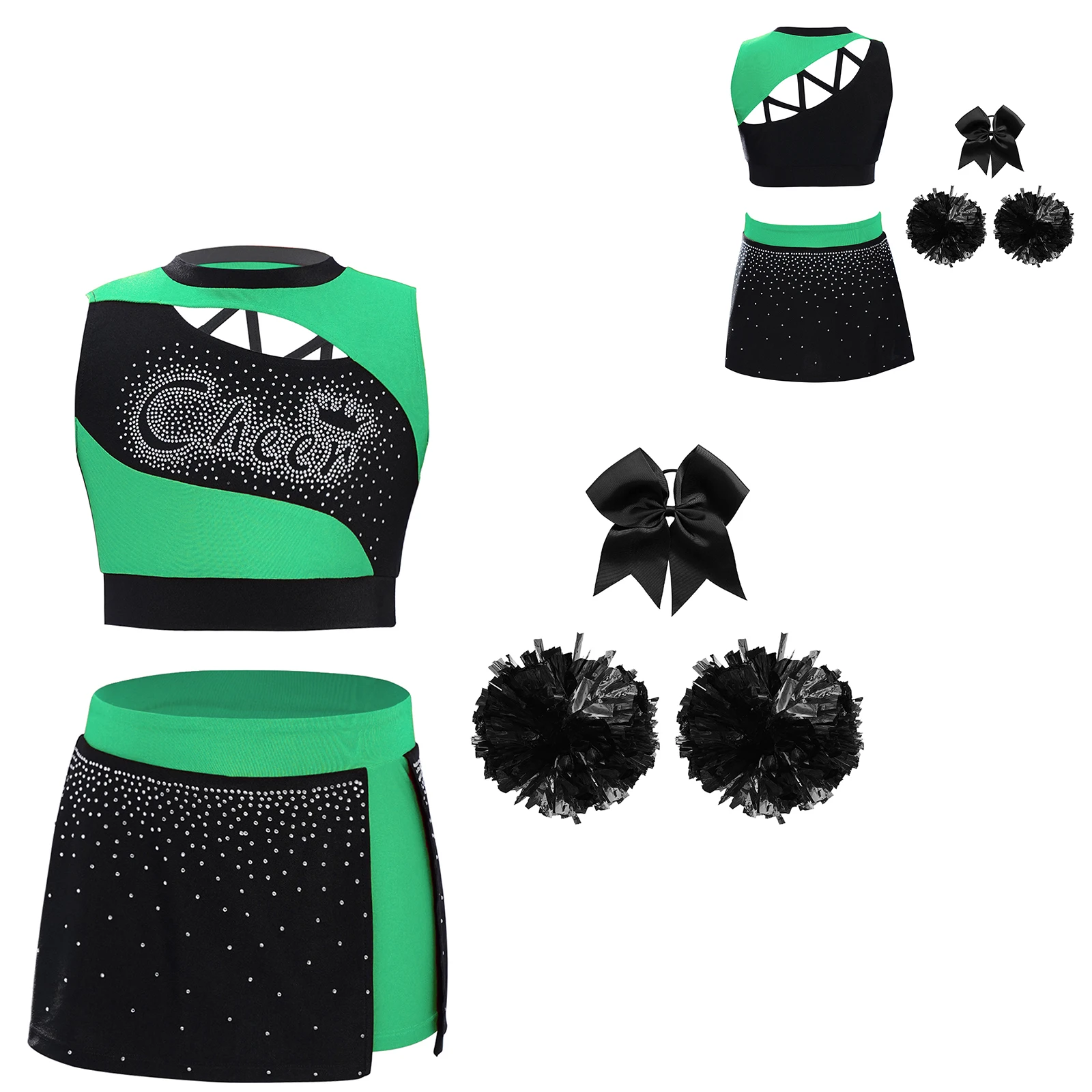 Kids Cheer Dance Clothes Dress Children Jazz Dance Outfit School Girls Cheerleader Costume Cheering Stage Performance Dancewear view 5