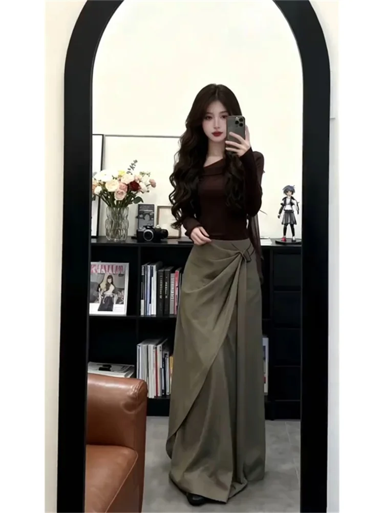 

Корейский элитный женский модный комплект: футболка и юбка, комплект из двух предметов, приталенный дизайн, универсальная повседневная одежда