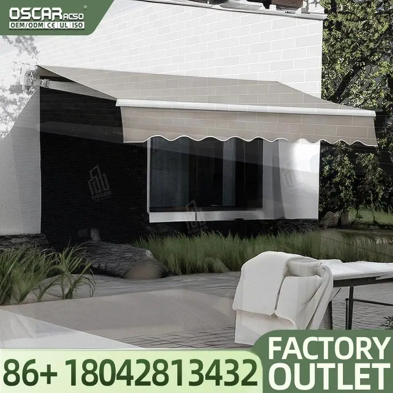 Retractable Sun Shade Extendable Roof Awning Frame PVC Sail for Balcony Patio Garden Retractable Awning