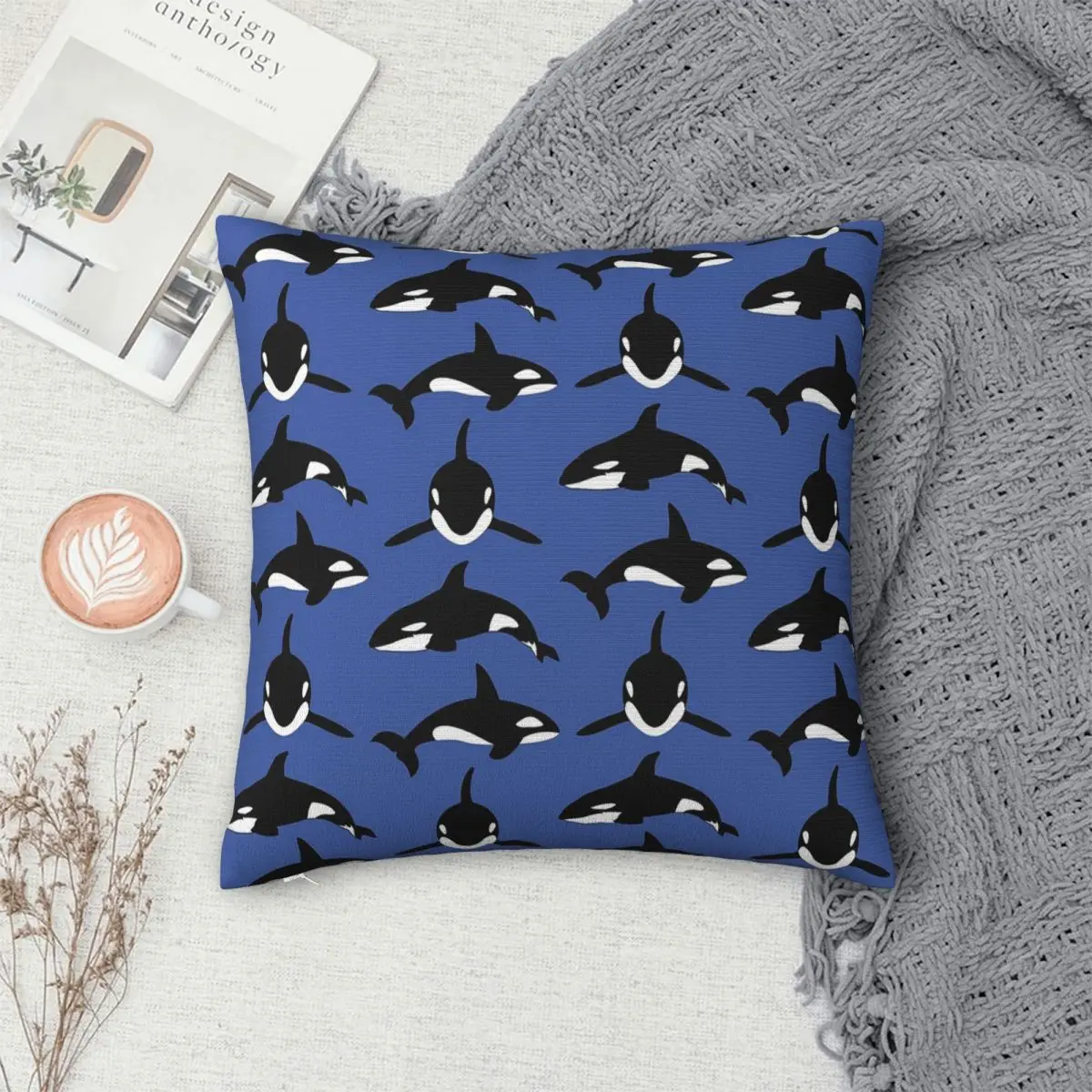 Killer Whale Orca Pattern Square Pillowcase Pillow Cover Cushion Decor Comfort Throw Pillow for Home Sofa