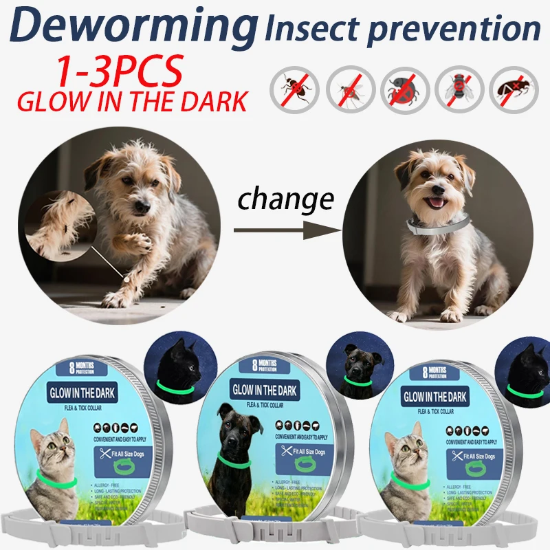 

1-3Pcs Glowing Cat Dog deworming Collars Calming for cat dog insect prevention-deworming Night Anti-Lost Cat Dog Pet Products