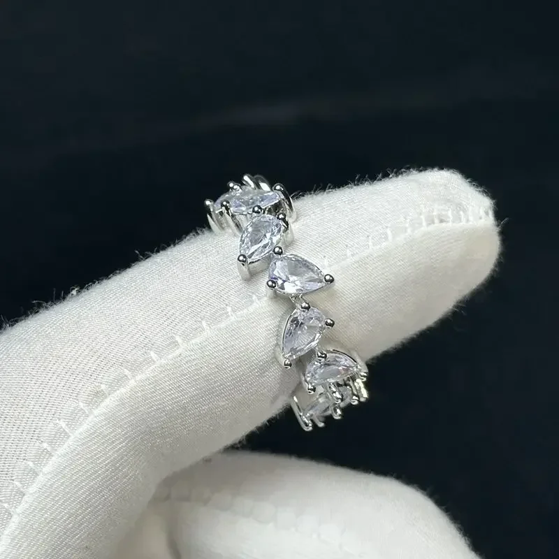 European and American Fashion Ring D Color Mosan Diamond Ring Drip Shape R ing Women's Ring Simple 925 Sterling Silver