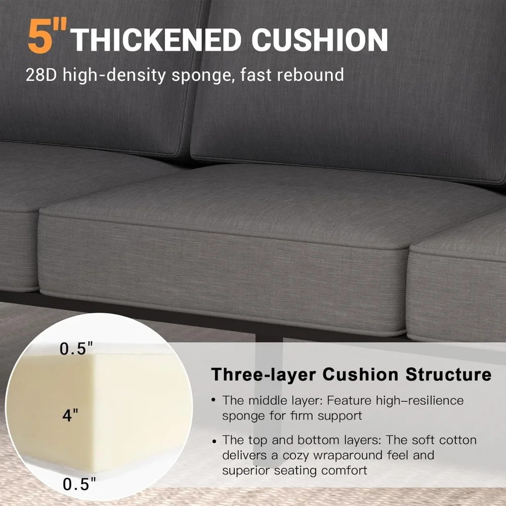 مقعد محب خارجي من الألومنيوم، أريكة فناء كبيرة الحجم، أريكة حديثة طقم أثاث معدني لجميع الأحوال الجوية مع وسائد مقاس 5 بوصات، رمادي داكن #5