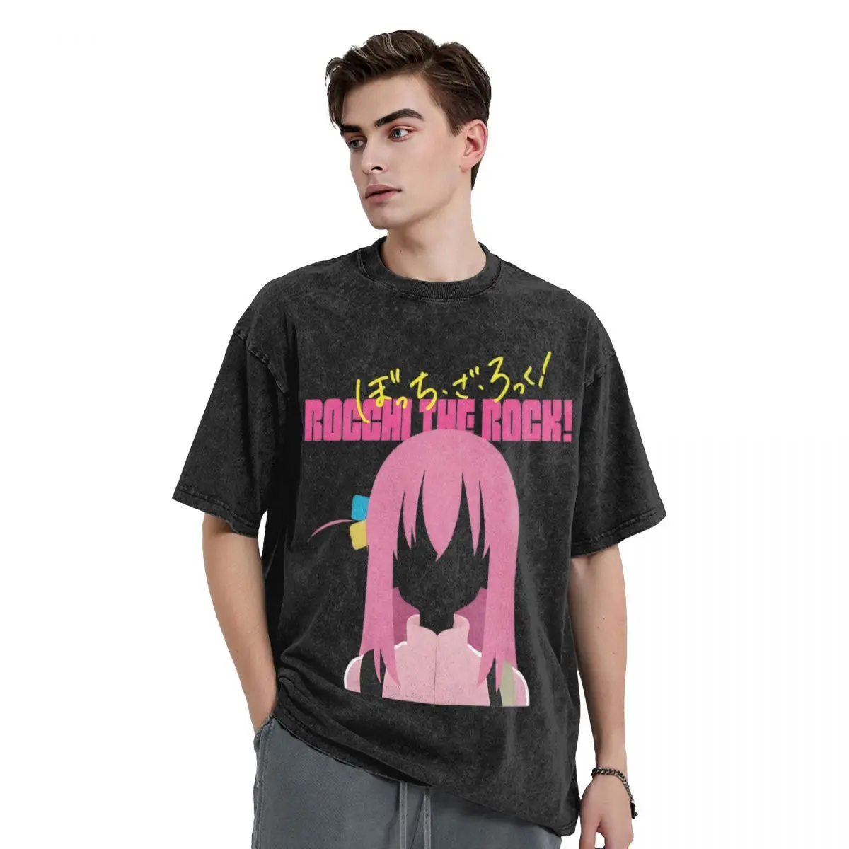 Bocchi The Rock! - Hitori T Shirts Hip Hop Washed 100% Cotton Oversize T-Shirts Casual Men Women Tops Streetwear Printed Tees