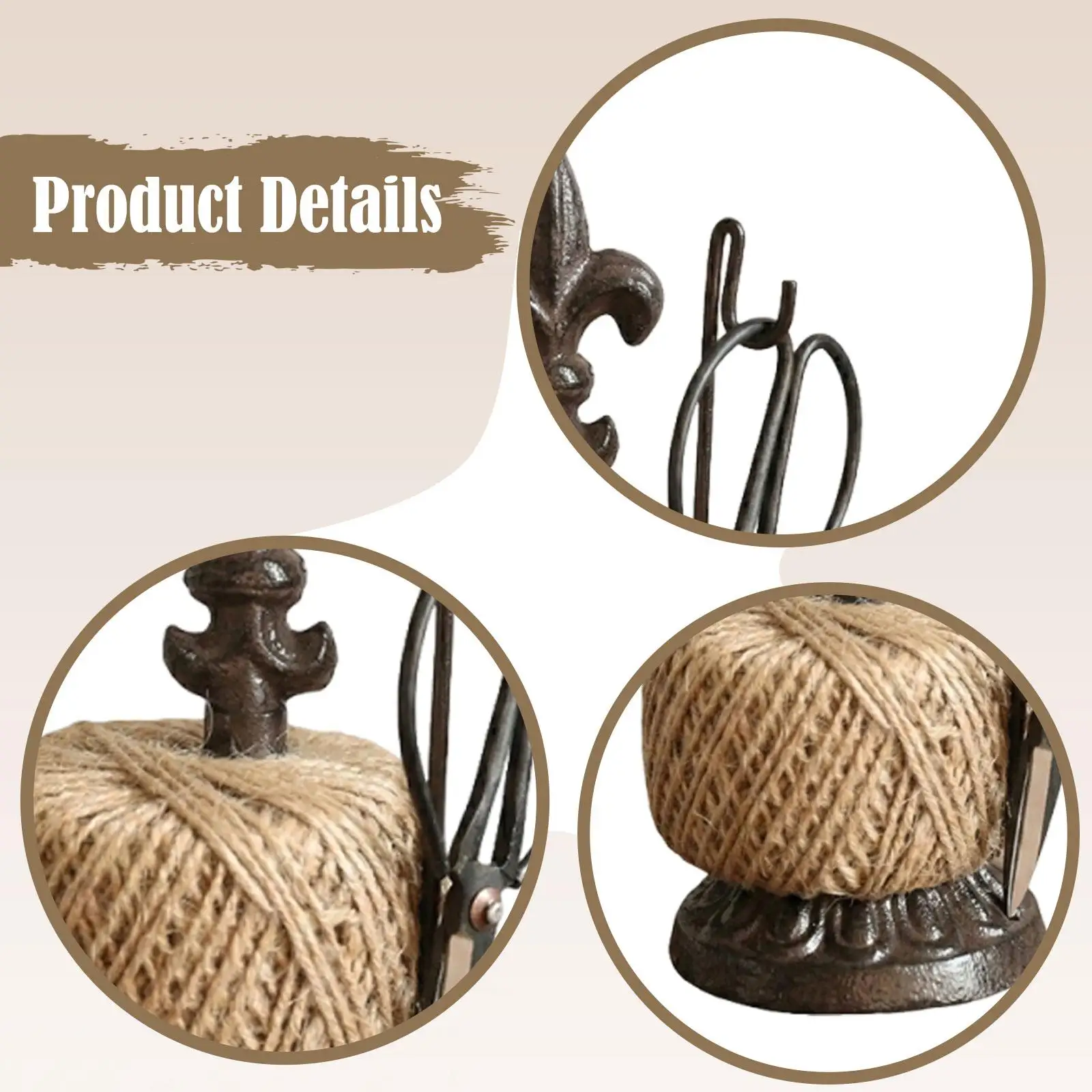 

Retro Iron Jute Twine String and Scissors Holder Easy to Use Ball Dispenser for Home Craft Table