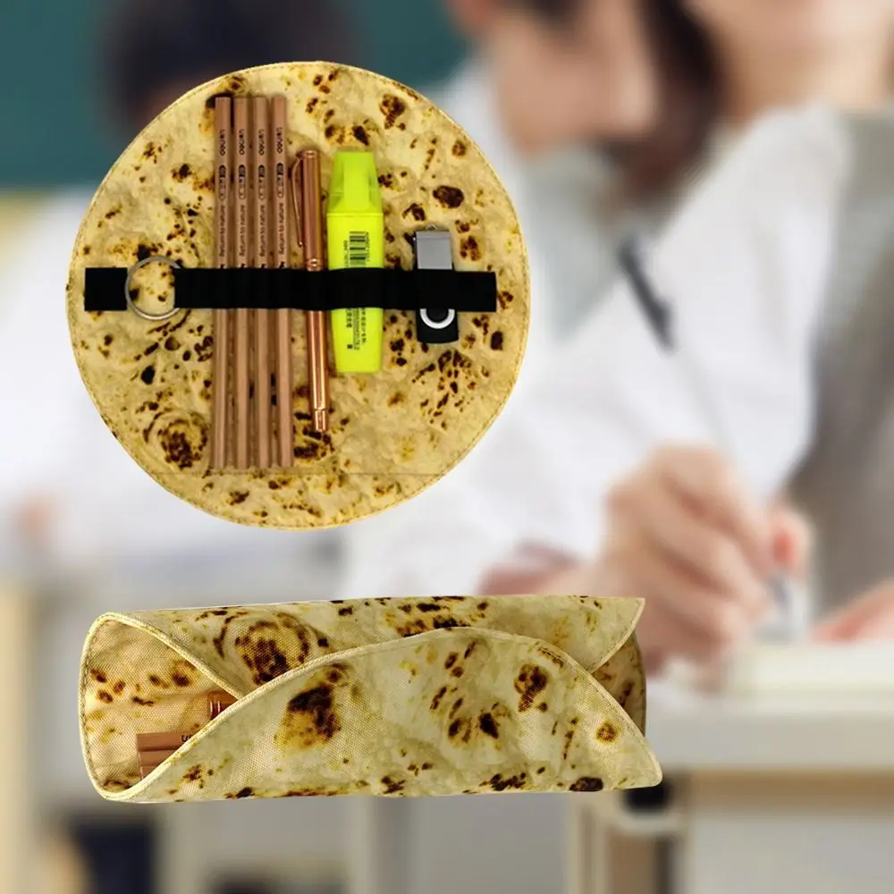 Criativo Tortilla Roll Pencil Case, Bolsa de lápis engraçado, Saco de suporte de lápis portátil, Material escolar de escritório