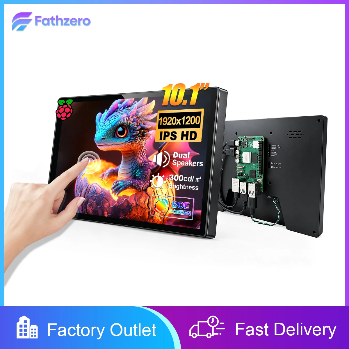 10.1 Inch Touchscreen Raspberry Pi Screen Monitor 1920*1200 IPS LCD Display for Raspberry Pi 5/4/3/2/ Jetson Nan Win Driver Free