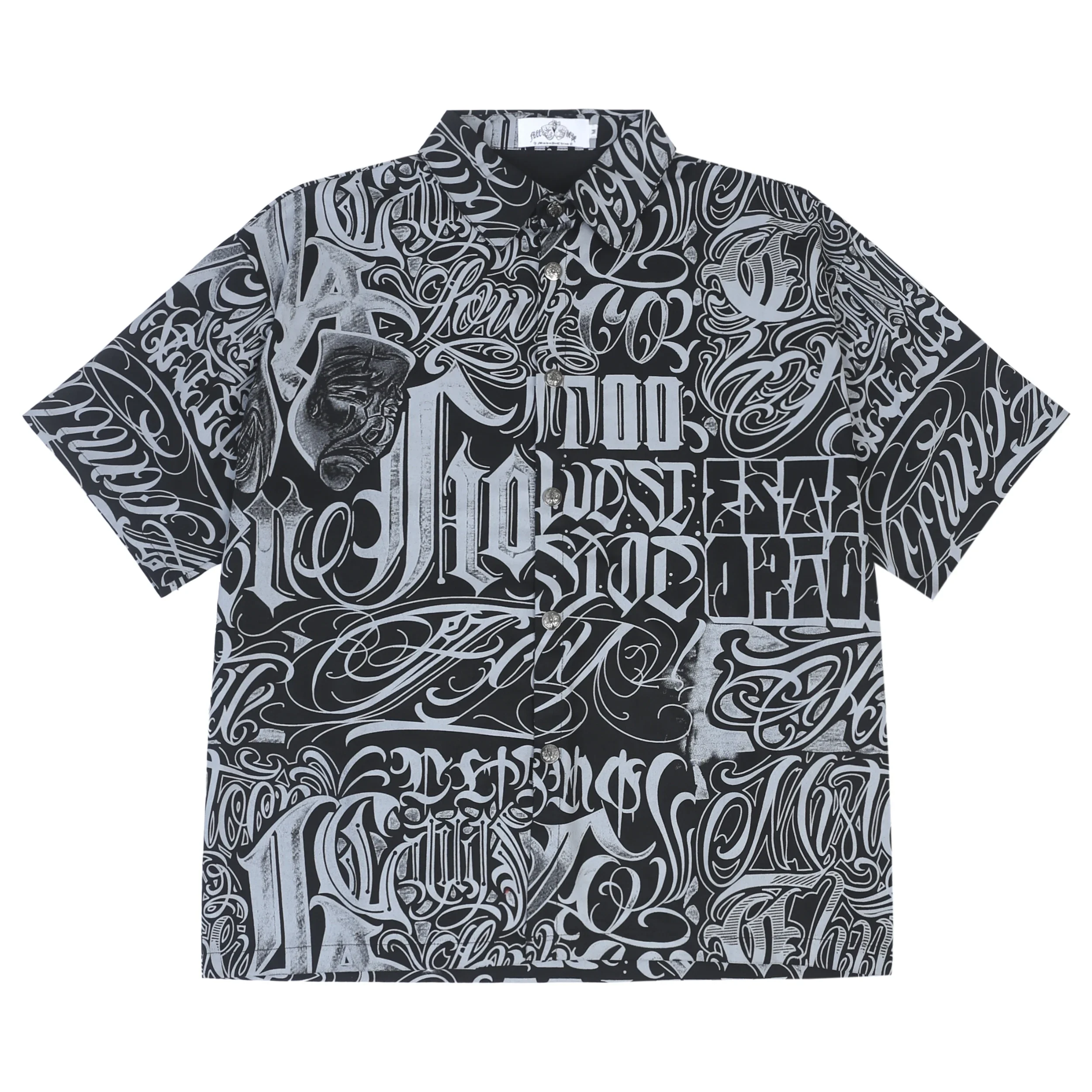 

West Coast Floral Blouse Hip Hop Street Rap Gothic Print Short Sleeve Shirt for Men