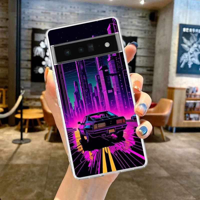 Synthwave Retro Phone Case Cover for Google Pixel 8 7 6 5 4 4XL Shockproof Silicone 7A 6A 5A 4A 3A 3AXLPro 5G Transparent Shell