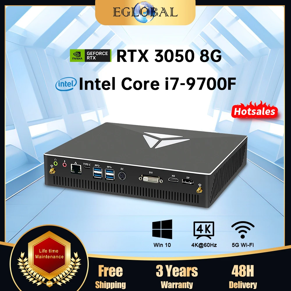 

Eglobal Gaming Desktop PC Intel I7-9700F GTX1660S RTX3050 8G Mini Computer Windows11 64GB RAM MAX HDMI DP 4K HTPC Wifii6