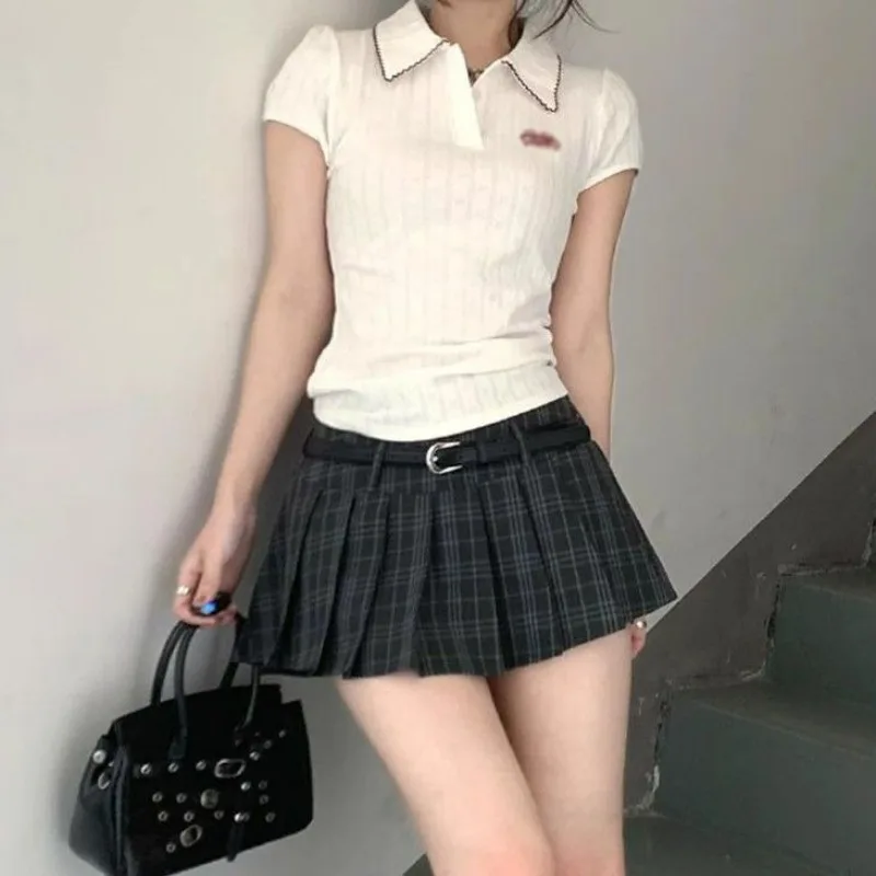 

2025 новая летняя женская короткая юбка трапециевидной формы в японском стиле, студенческий стиль, восстановленная плиссированная юбка с низкой талией и древним сетчатым узором