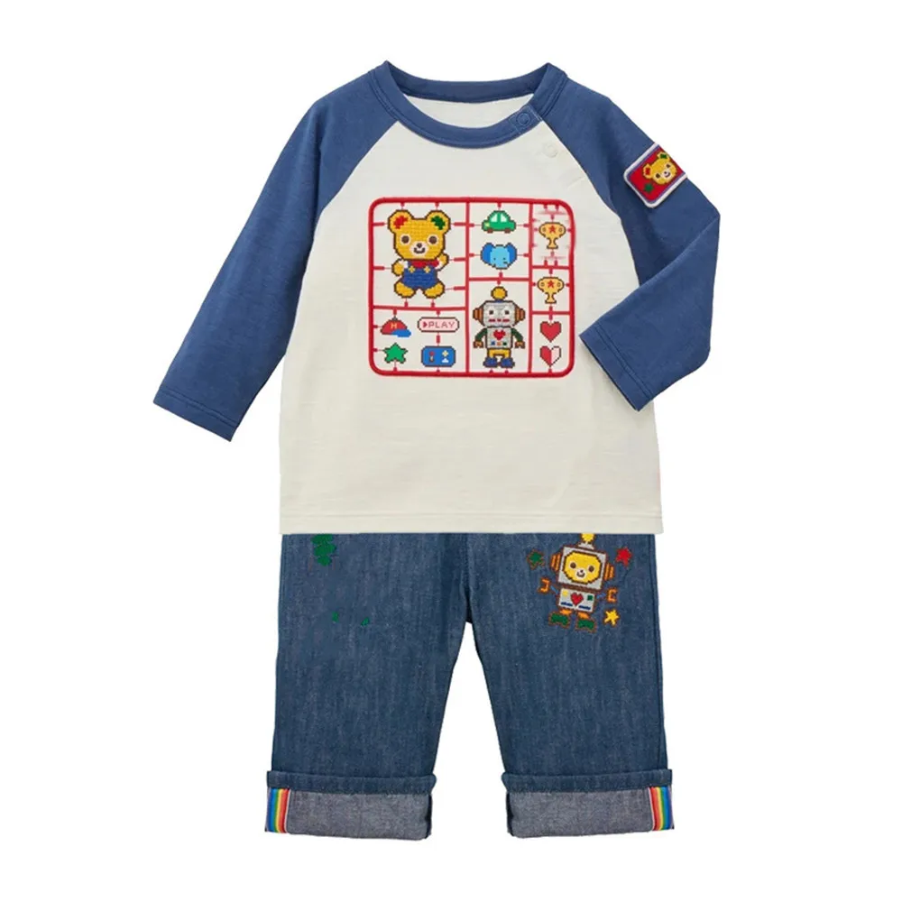 Autumn boys and girls minimalist tops boys clothes Cartoon robot printed long sleeved T-shirt kids cotton t-shirts