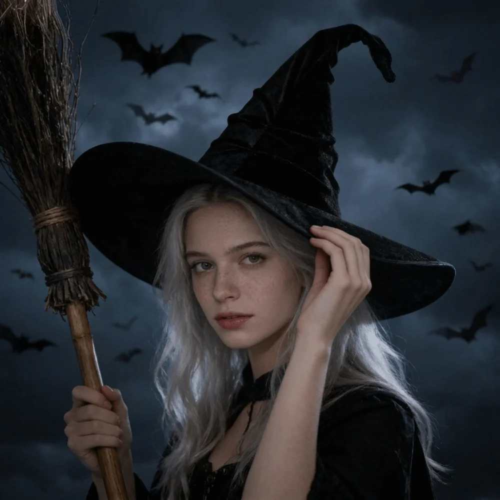 Cool Wrinkled Halloween Hat Large Brim Tall Pointed Cone Top Lolita Witch Hat Gothic Removable Ruched Masquerade Cap Women