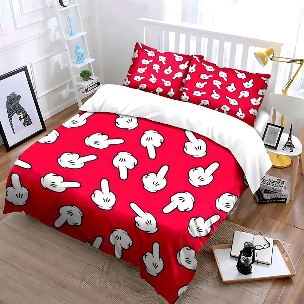 

"Cartoon Hand Gesture Decor Set" Soft Skin-Friendly Bedding Set Includes 1 Duvet Cover And 2 Pillowcase, Gift