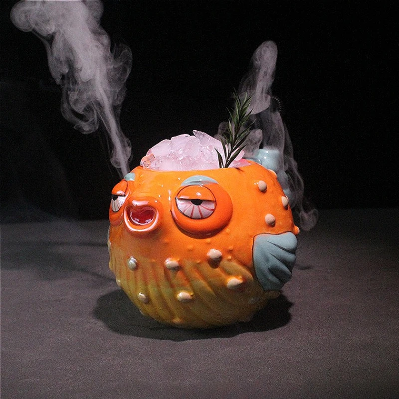 

Керамическая чашка TIKI в форме рыбы-фугу, коктейльная кружка в гавайском стиле, милая чашка Тики, вечерние персонализированные кружки для вина в форме тропической рыбы