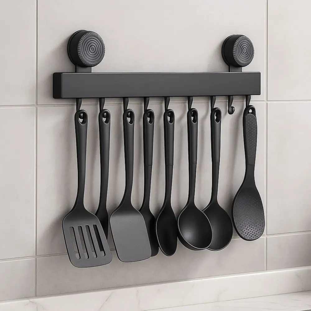 

Wall-mounted Suction Cup Hooks Space Saving with Movable Hook Clothes Hanger Detachable Utensils Holder Household