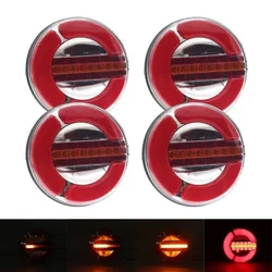 1/2/4pcs 12V 24V Round Dynamic LED Truck Trailer Tail Light DRL Flow Running Trun Signal Rear Brake Stop Lamp Caravan Tractor