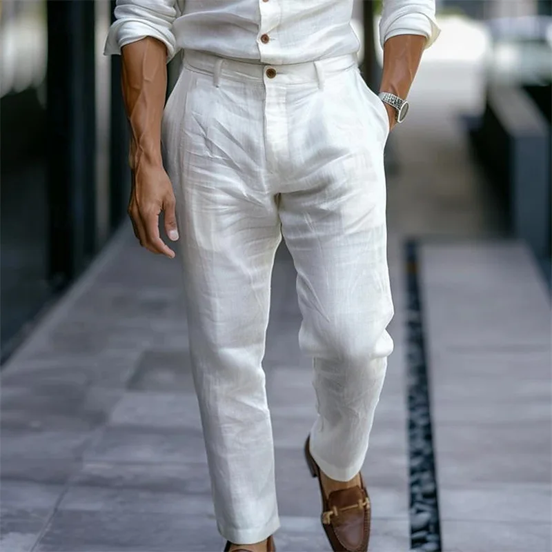 

Leisure Mens Breathable Linen Trousers 2025 Spring Summer New Casual Pure Color Straight Pants Men Daily Fashionable Loose Pants