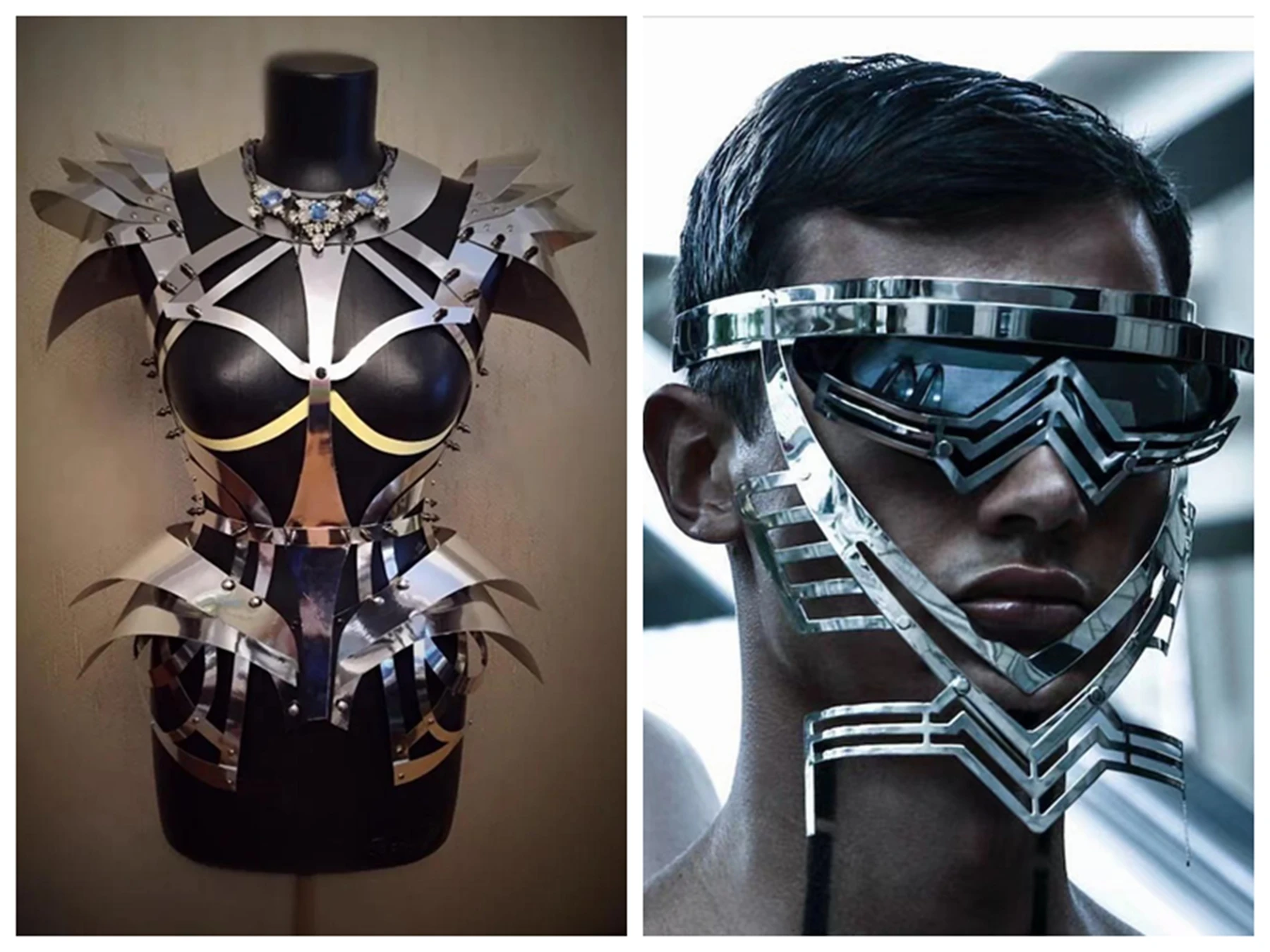 Seksowny srebrny damski kostium z rękawami typu flying sleeve, strój do występów, cosplay dla dorosłych, kosmiczny, z falbankami, na szelkach, gotycka moda, skórzany kostium.