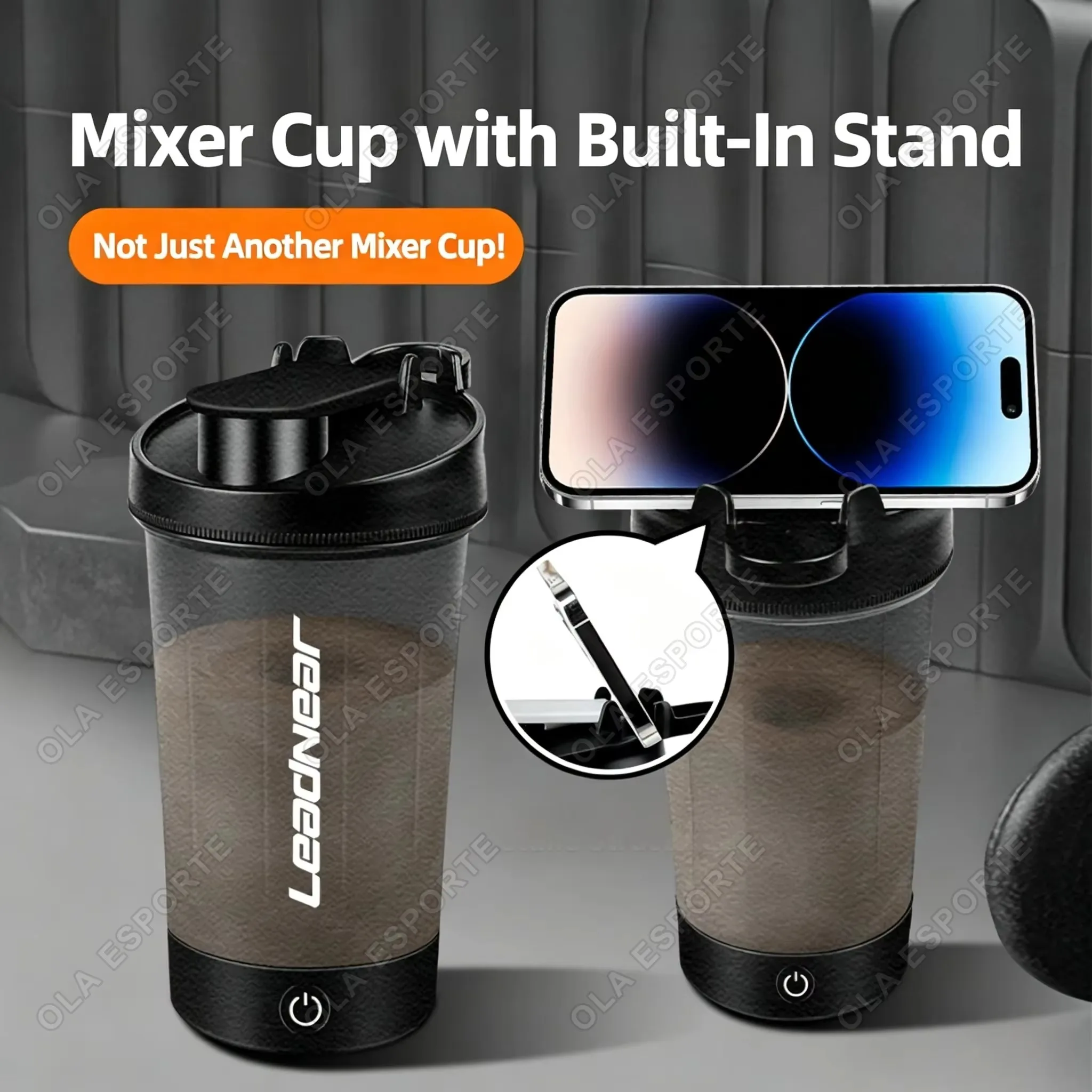 New Electric Shaker Cup With Phone Hold Self-Stirring Intelligent Shaker For Protein Shake Replacement Portable Sport Mixing Cup