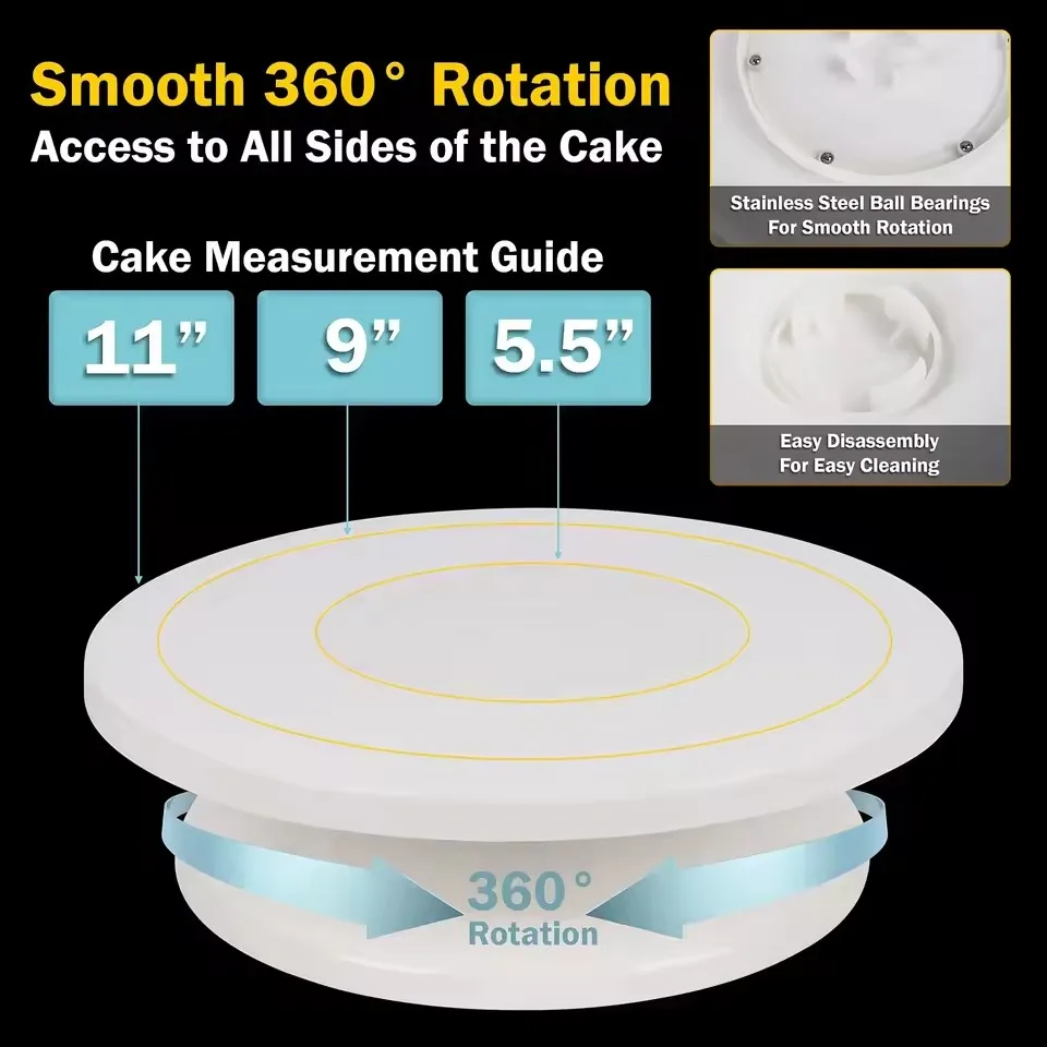 Plastic Cake Turntable Rotating Stable Anti-skid Round Cake Stand Pastry Decorating Table Kitchen DIY Baking Accessories Tools