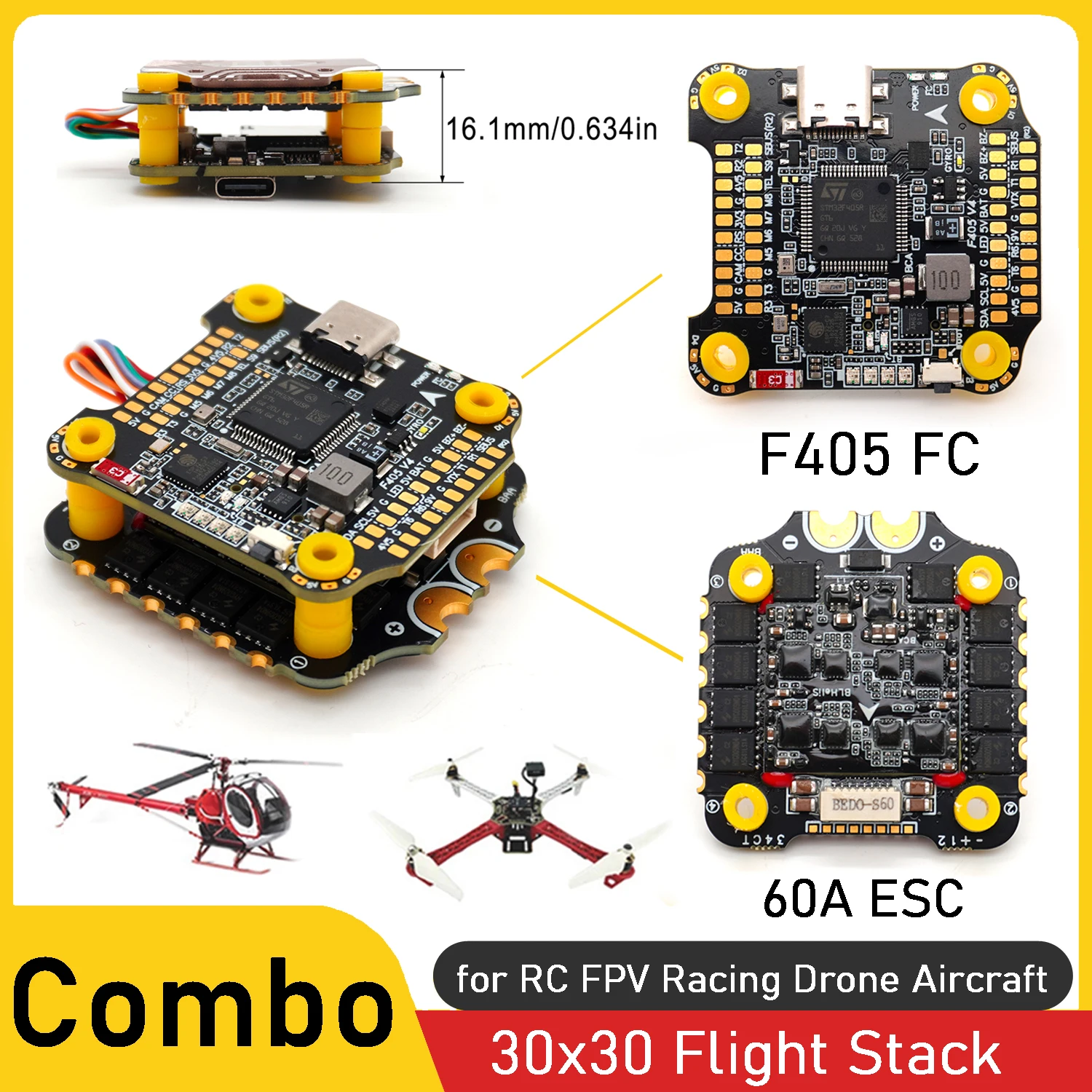 Flight Controller 30x30 Stack Combo Set F405 V4 FC & 60A 4-in-1 ESC Configure Bluetooth for RC FPV Aircraft Racing Drone Parts