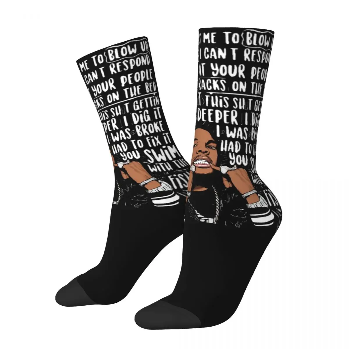 Retro Lil Baby Rapper Theme Design All Season Socks Accessories for Male Flexible Dress Socks