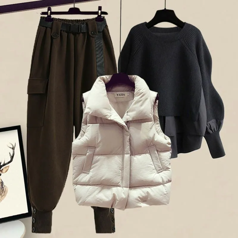 Women Features Vest Hoodie Slimming Work Pants Three-piece Set Is Fashionable Large-sized Women's Autumn Set New Stylish Outfit