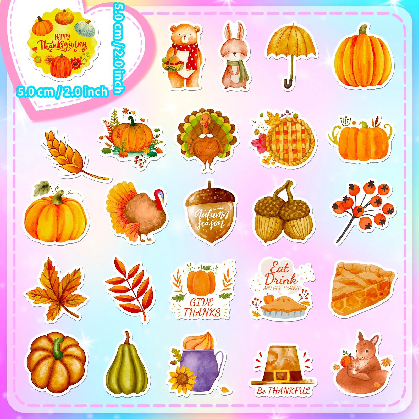 10/30/50pcs Thanksgiving Kürbis Ahornblatt Cartoon Aufkleber DIY Laptop Gepäck Skateboard Graffiti Aufkleber Spaß für Kind Geschenk