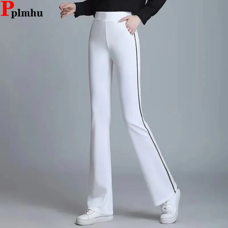 

Skinny Side Striped Suit Flare Pantalones Elegant High Elastic Waist Casual Boot Cut Pants Korea Women Fashion Strecth Spodnie