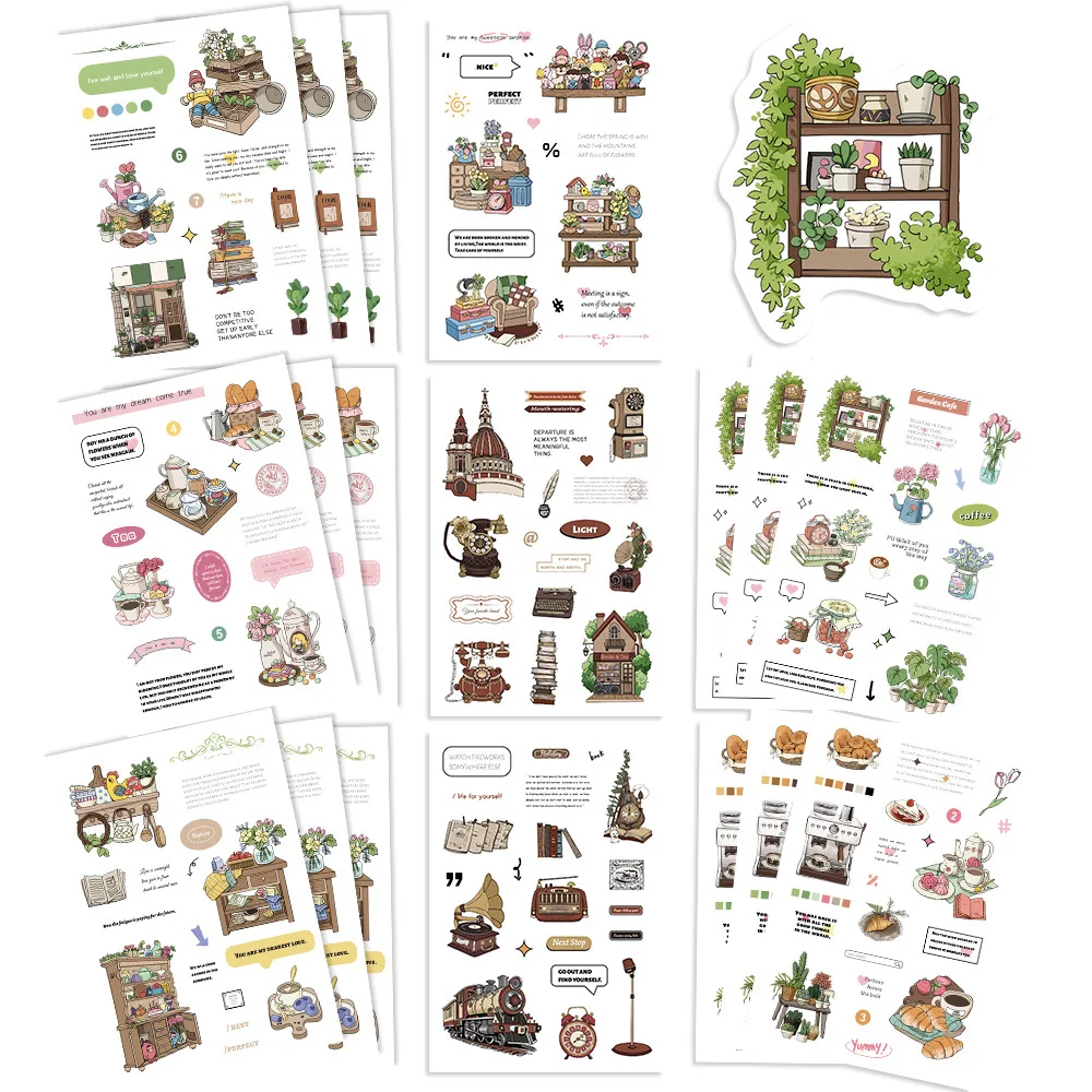 8/16 fogli adesivi decorativi per caffè da giardino chitarra fai da te frigorifero telefono laptop valigia moto tazza d'acqua skateboard